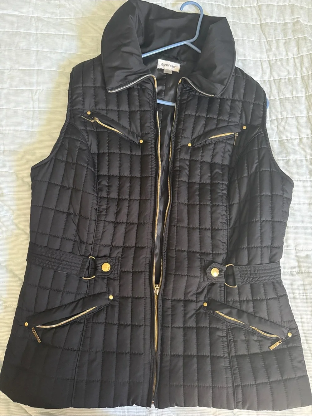 Avenue Quilted Black Vest with Gold Hardware